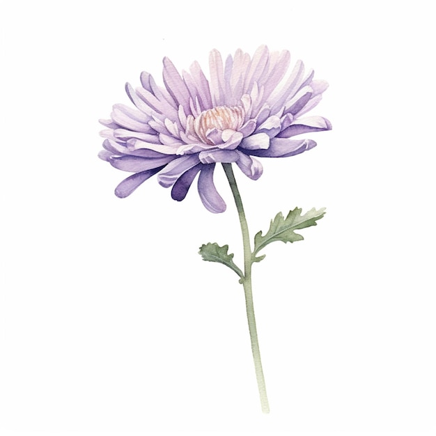 Há uma pintura em aquarela de uma flor roxa em um fundo branco generativo ai