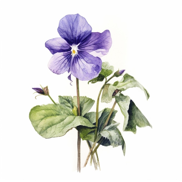 Há uma pintura em aquarela de uma flor roxa em um fundo branco generativo ai