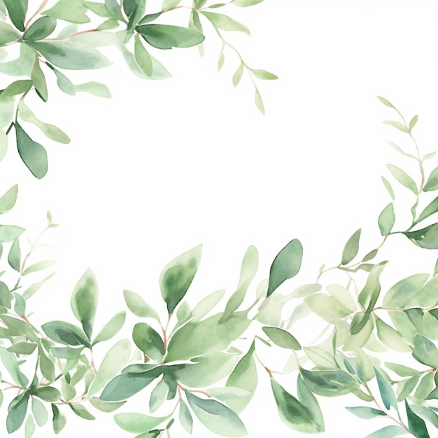 há uma pintura em aquarela de uma moldura de folhas verdes generativa ai