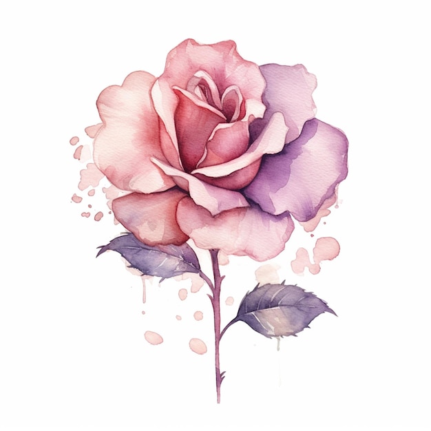 Há uma pintura em aquarela de uma rosa com um fundo salpicado generativo ai