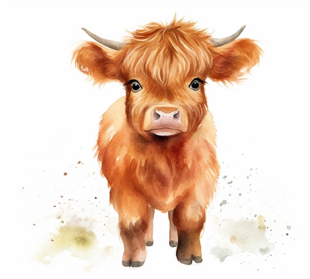 Há uma pintura em aquarela de uma vaca com chifres generativos ai