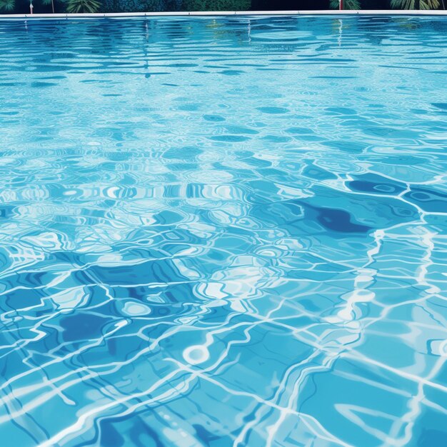 Há uma piscina com uma água azul e um frisbee branco nele generativo ai