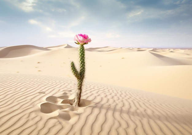 Há uma planta de cacto no meio de um deserto generativo ai