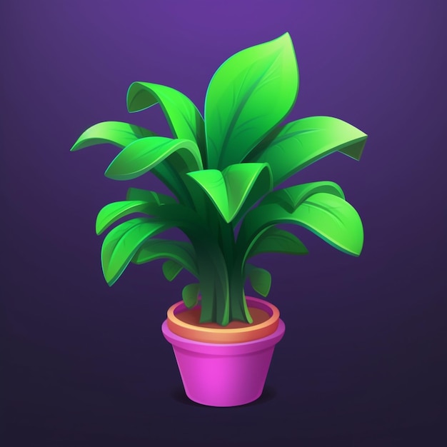 Há uma planta que está em uma panela em um fundo roxo generativo ai