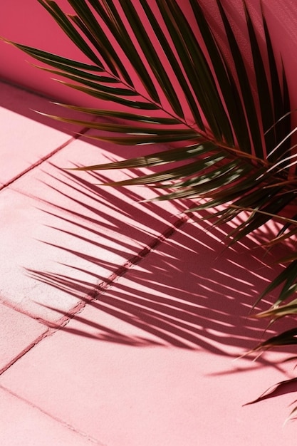 Há uma planta que está sentada em um piso de azulejos rosa generativo ai