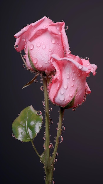 há uma rosa rosa com gotas de água generativa ai