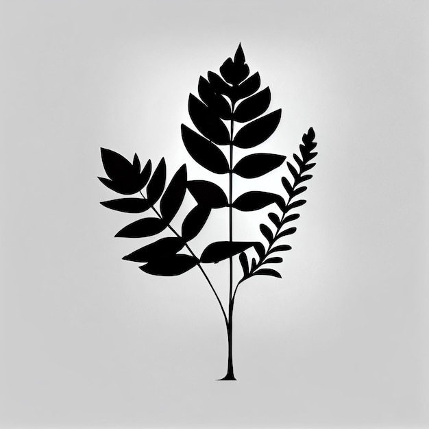 Foto há uma silhueta preta e branca de uma planta com folhas generativas ai
