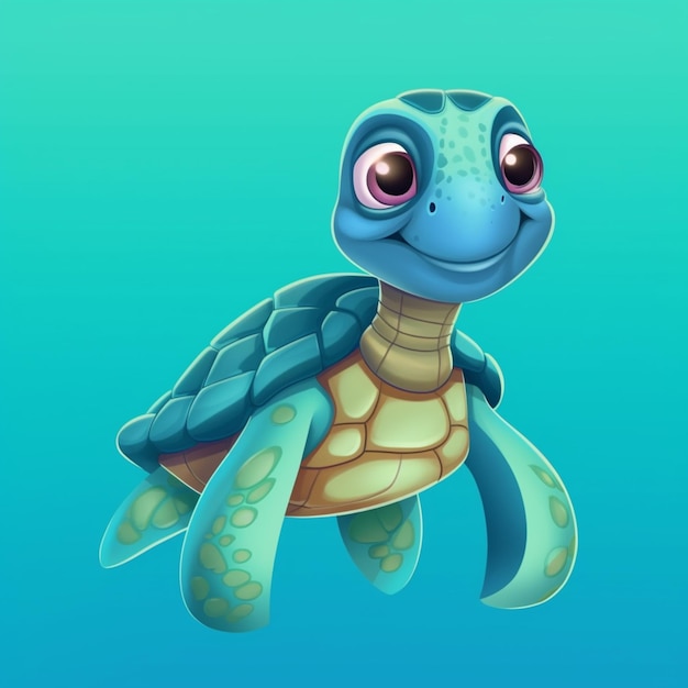 Há uma tartaruga de desenho animado que está nadando no oceano generativo ai
