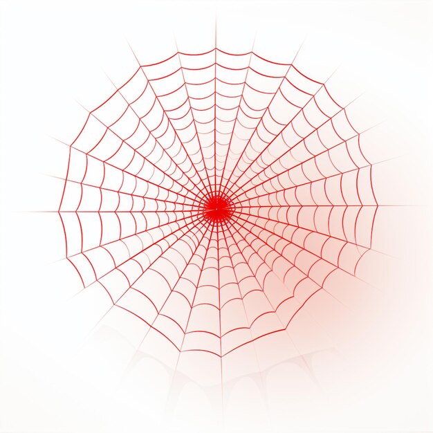 Há uma teia de aranha com um ponto vermelho no centro.