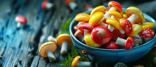 Foto há uma tigela de milho doce e outros doces generativos ai