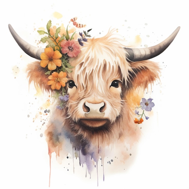 há uma vaca com uma coroa de flores na cabeça ai generativa