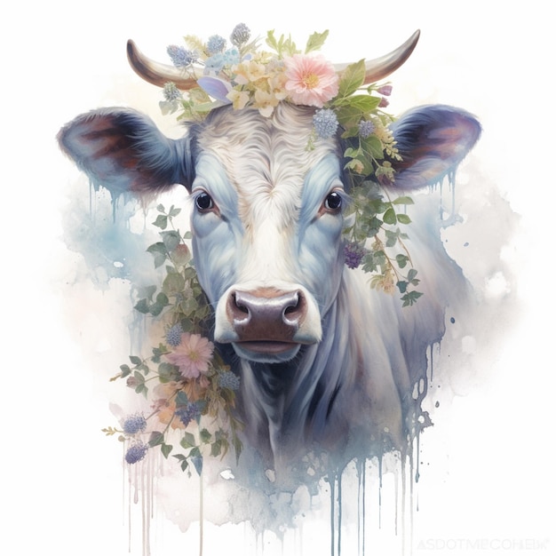 Há uma vaca com uma coroa de flores na cabeça generativa ai