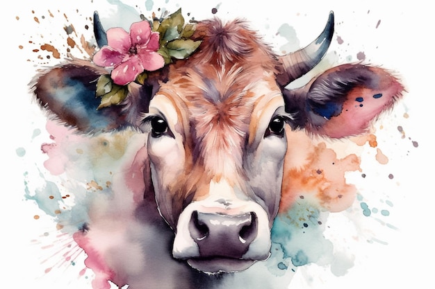 Há uma vaca com uma flor na orelha generativa ai