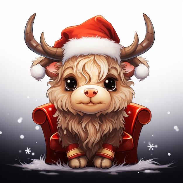 Há uma vaca muito bonita vestindo um chapéu de Papai Noel.