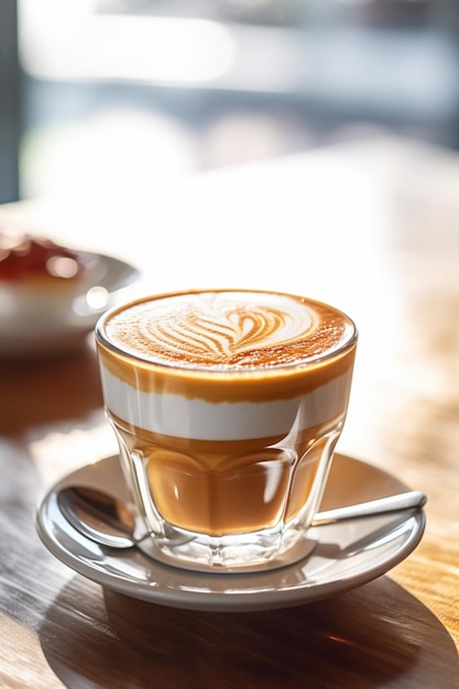 Foto há uma xícara de café em um pires em uma mesa generativa ai