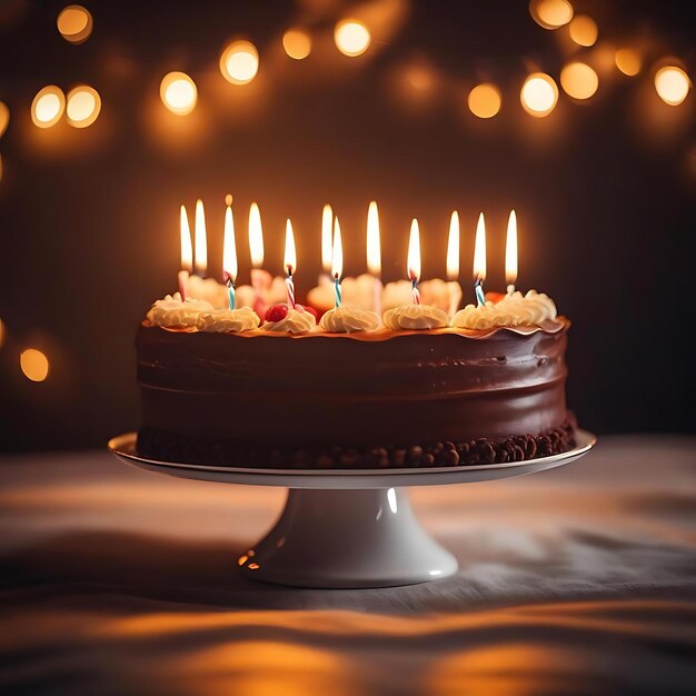 Foto había un pastel de cumpleaños con velas en la mesa.