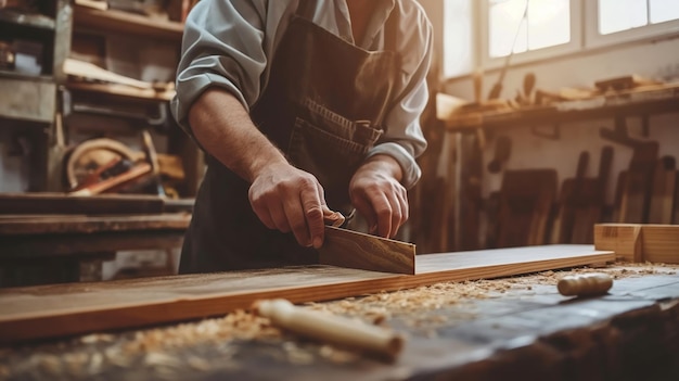 Un hábil artesano restaurador está restaurando cuidadosamente los intrincados detalles de un mueble de madera antiguo