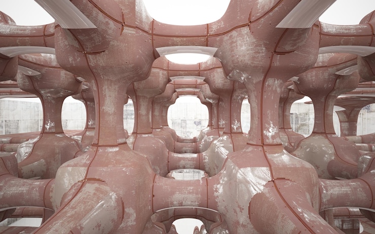 Foto habitación abstracta vacía interior blanco de láminas de metal oxidado fondo arquitectónico 3d