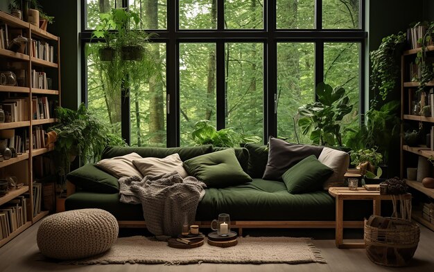 Foto habitación acogedora y verde con vibraciones serenas