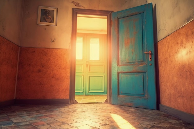 Habitación antigua con puerta de color