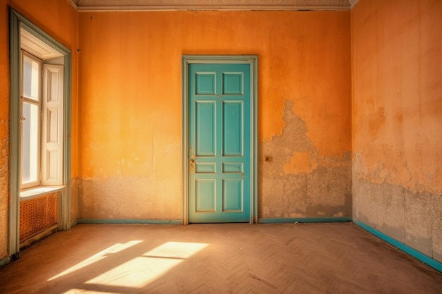 Habitación antigua con puerta de color