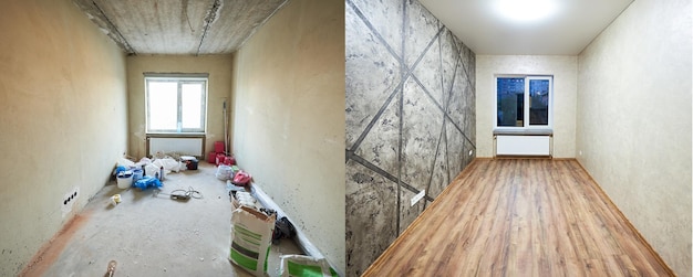 Habitación en apartamento antes y después de las obras de reforma.