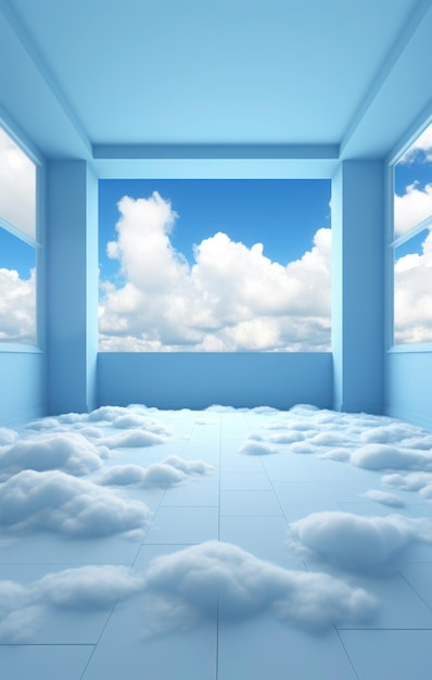 Foto habitación azul con nubes blancas