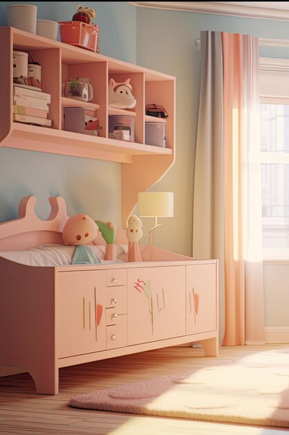 habitación de bebé pastel con cuna generada por la IA