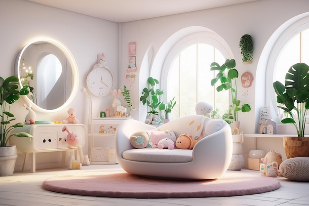Habitación para bebés iluminada en blanco