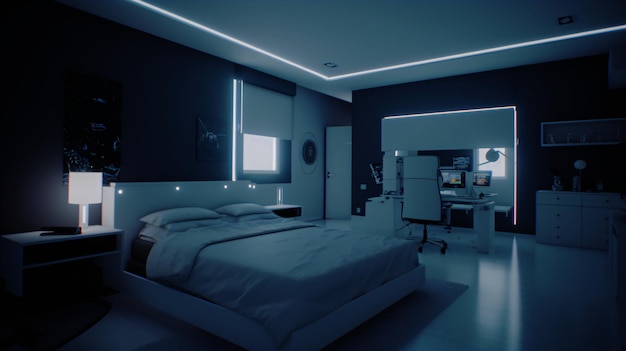 Habitación blanca mínima serena y brillante
