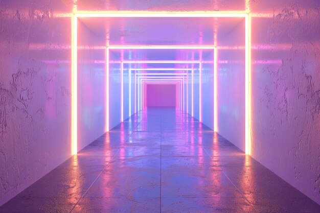 Una habitación blanca subterránea vacía como un túnel con paredes desnudas y metro de iluminación