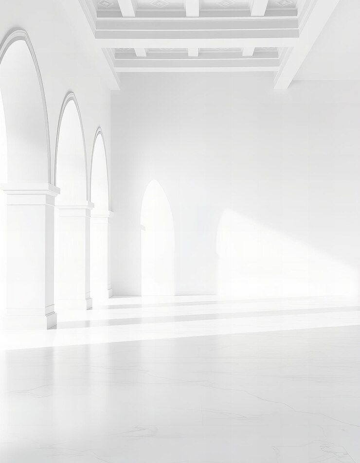 habitación blanca vacía con arcos sombras suaves alta resolución detallados y intrincados detalles finos