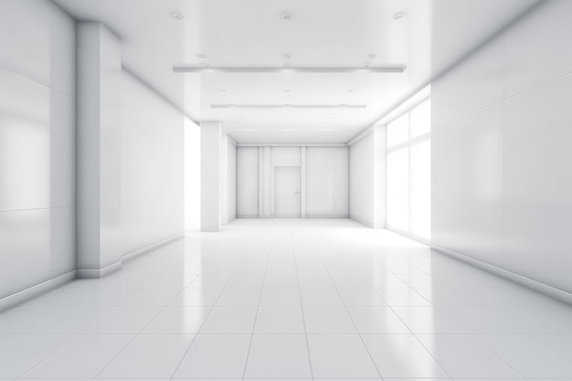 Una habitación blanca vacía con paredes y suelos blancos IA generativa