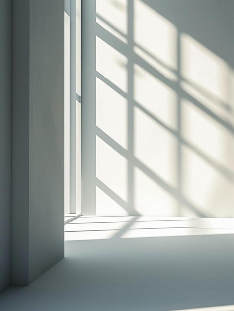 una habitación blanca con una ventana y un suelo blanco