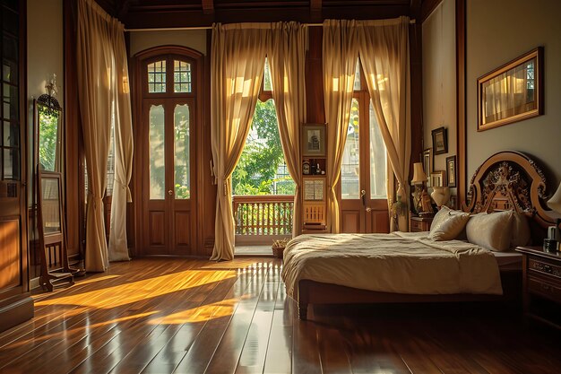 Habitación en una casa antigua con pisos de madera