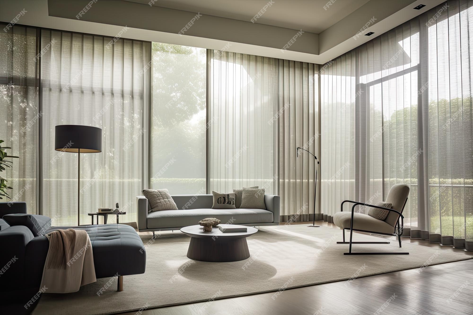 Habitación con cortinas y persianas automáticas para una apariencia moderna  y elegante creada con inteligencia artificial generativa