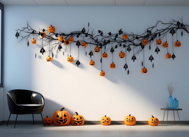 Foto habitación con decoraciones de halloween y un sofá