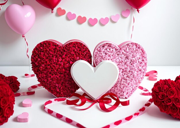 Foto habitación decorada para el día de san valentín regalos de amor corazones globos