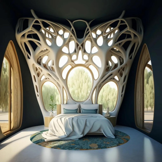 Una habitación con un diseño en forma de árbol.