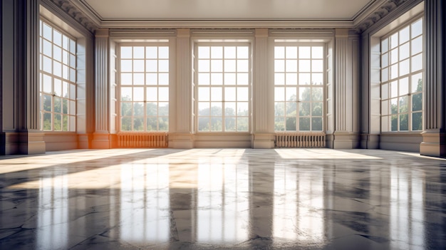 Habitación espaciosa con ventana y radiador mejorada por IA generativa