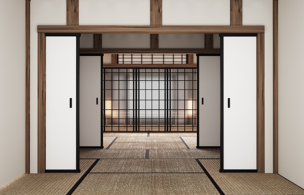Habitación de estilo japonés con diseño interior original. Representación 3D