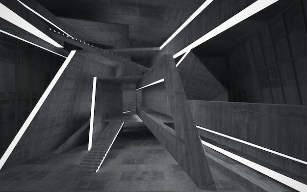Habitación de hormigón abstracto oscuro vacío interior liso Fondo arquitectónico Vista nocturna
