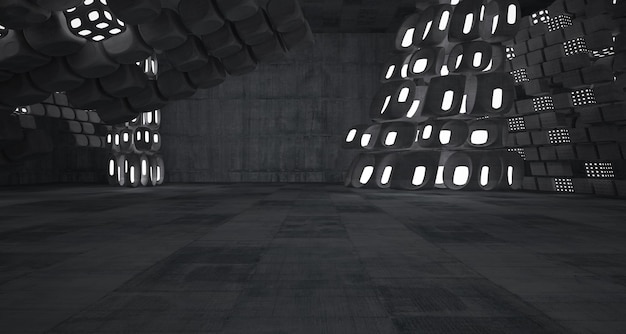 Habitación de hormigón abstracto oscuro vacío interior liso Fondo arquitectónico Vista nocturna