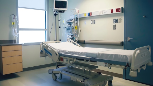 Una habitación de hospital con una cama y un monitor