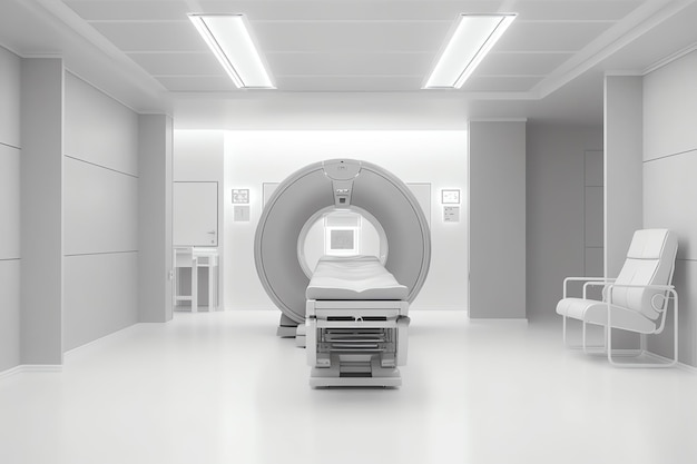 Una habitación de hospital con una gran máquina de tomografía computarizada.