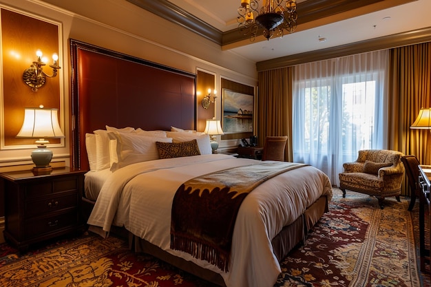 Habitación de hotel lujosamente decorada