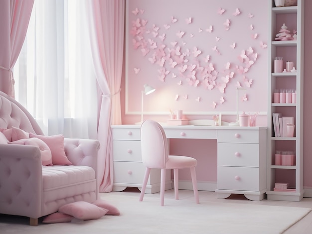 Habitación infantil de color rosa vibrante que muestra un interior imaginativo AI Generation