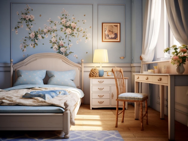 La habitación infantil con estilo provenzal presenta muebles y diseño relajantes AI Generation