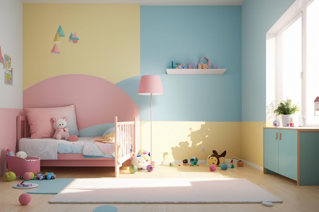 Habitación infantil minimalista con colores pastel