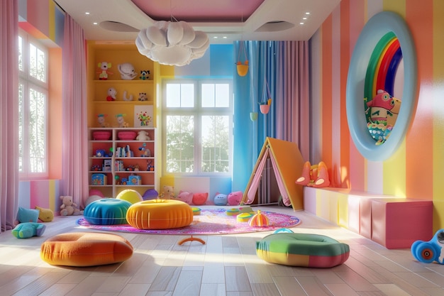 Habitación de juegos peculiar y colorida para niños